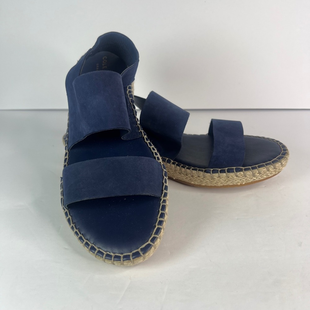Cole Haan Cloudfeel Navy Blue Suede Espadrille Platform Sandals Womens 8B Spring